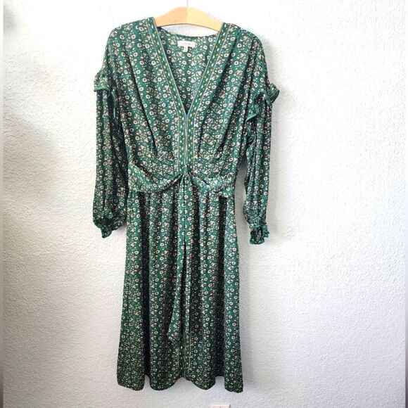 Max Studio free style bohemian summer smoked waistband front tie midi dress - Picture 1 of 15